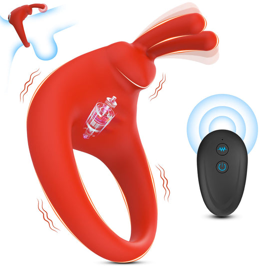 rabbit vibrating cock ring red dual rabbit ears 10 modes 26ft remote ipx6
