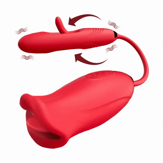 Red Rose 3-in-1 French Kissing Tapping Tongue Vibrator – G-Spot & Clitoral
