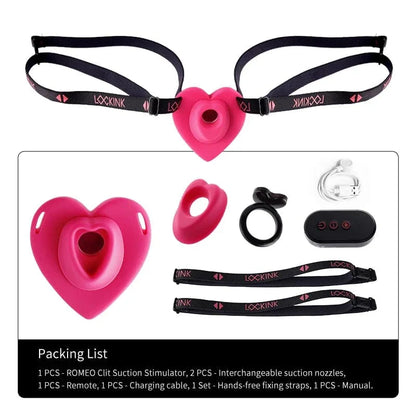 Lockink Pink Love-shaped Wearable Clitoral Suction Vibrator With Remote Control