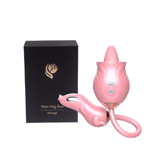 Dual-Head Rose Tongue Licking Vibrator - 10 Modes, Licking & Vibration