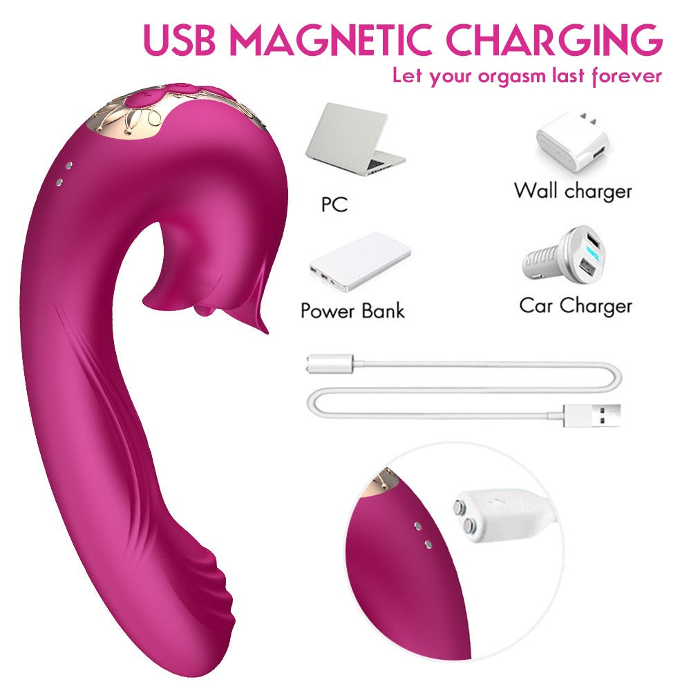 3-in-1 G-Punkt-Vibrator mit Leck- und Klappfunktion – Purpurrot