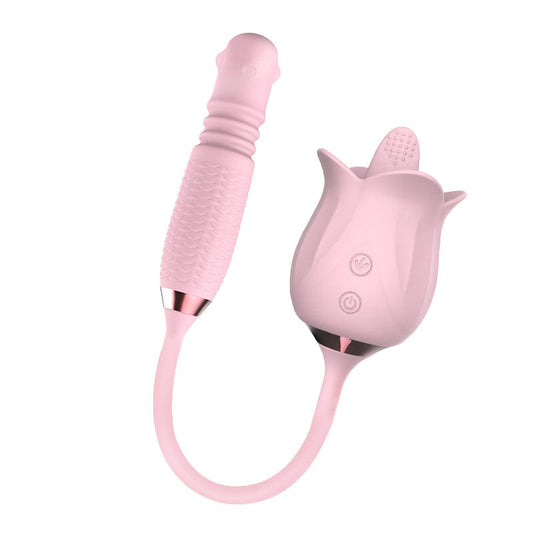 3-in-1 thrusting tongue licking rotating pearl rose toy pink