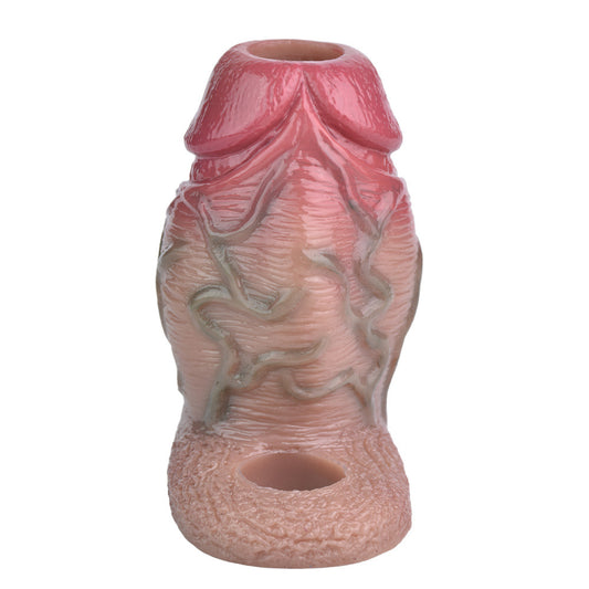 Hollow Liquid Silicone Penis Sleeve – manual wearable extender, skin and black
