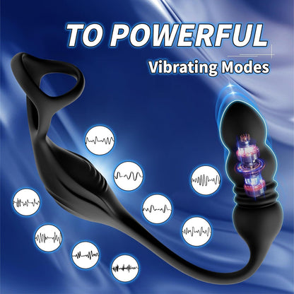 Black Multi-Function Anal Beads Prostate Massager – Vibrating Cock Ring, USB