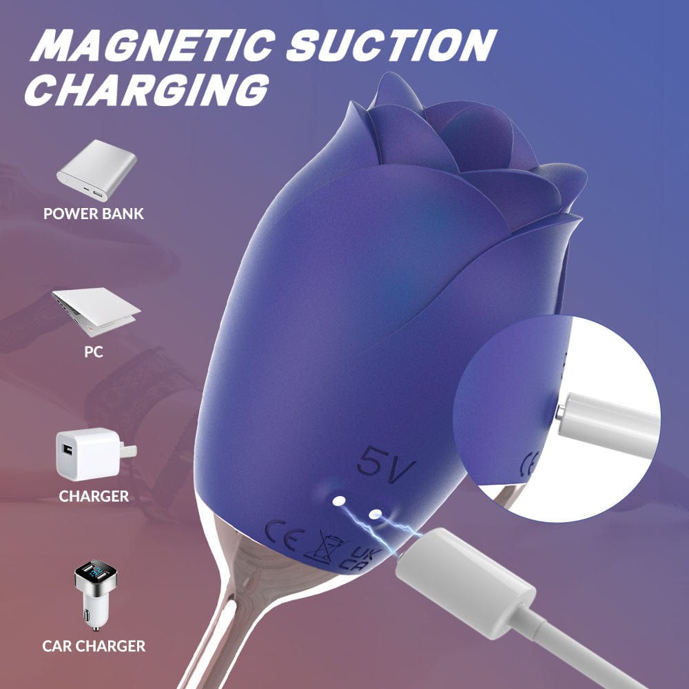 Silicone Rose Tongue Licking Massager – 9 Vibration Modes, IPX7 Waterproof