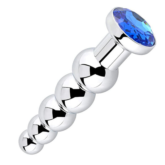 Iron Tree Metal Anal Plug – silver with blue base, massage and stimulation toy
