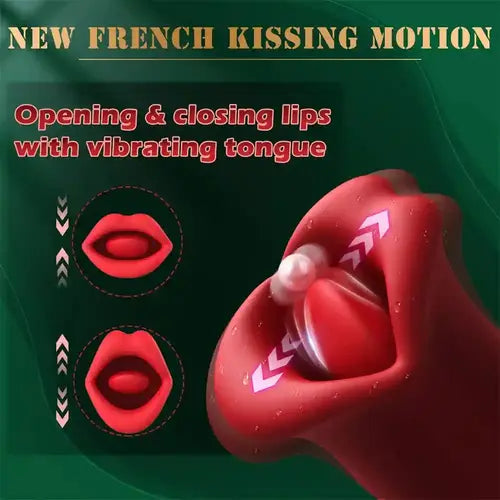 french kissing tongue licking mechanism showing flexible silicone lips and vibrating tongue action