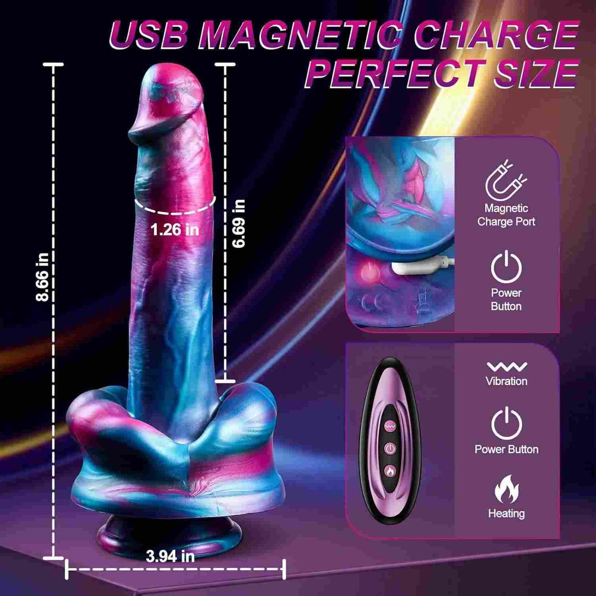Dildo Fantasia com Vibração e Impulsão – Aquecimento a 40℃, Estimulação de Ponto G e Clitoriana, IPX6