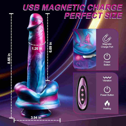 Dildo Fantasia com Vibração e Impulsão – Aquecimento a 40℃, Estimulação de Ponto G e Clitoriana, IPX6
