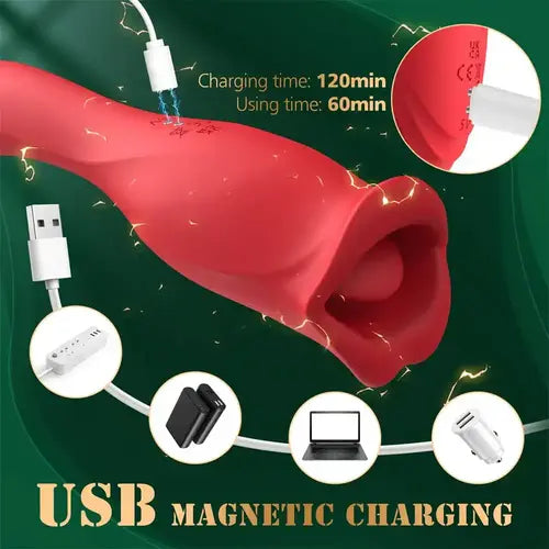 magnetic usb charging connection diagram showing 120-minute recharge time and 60-minute runtime