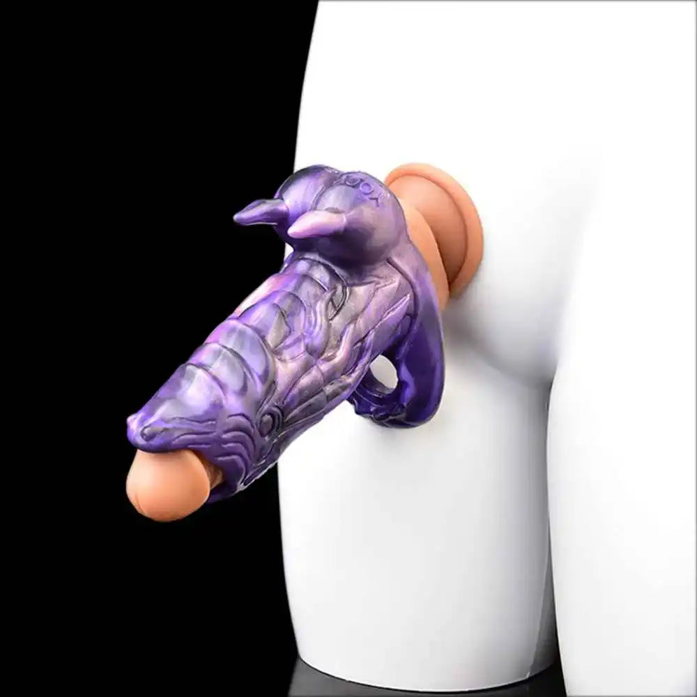 dragon penis sleeve with wolf tooth texture and cock ring base