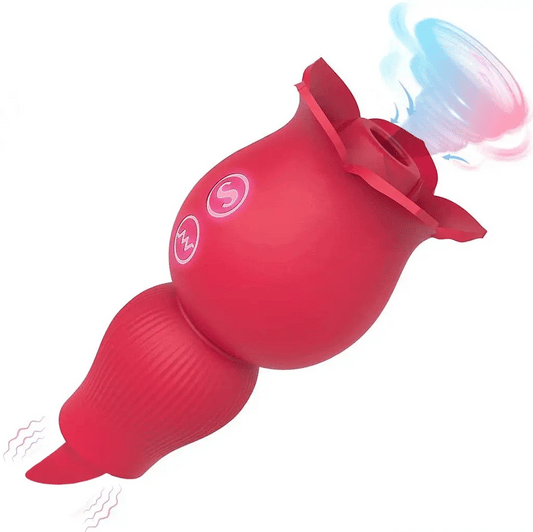 2-in-1 Rose Clitoral Suction &amp; Tongue Vibrator – 7 Modes, Medical Silicone