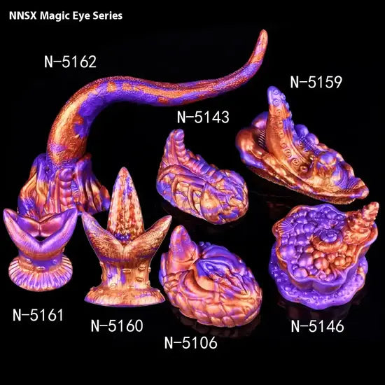 magic eye series fantasy silicone toys overview showing models n-5162, n-5143, n-5159, n-5161, n-5160, n-5106, and n-5146