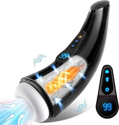 heating male masturbator black 9 suction 9 vibration lcd display 40 degree warming