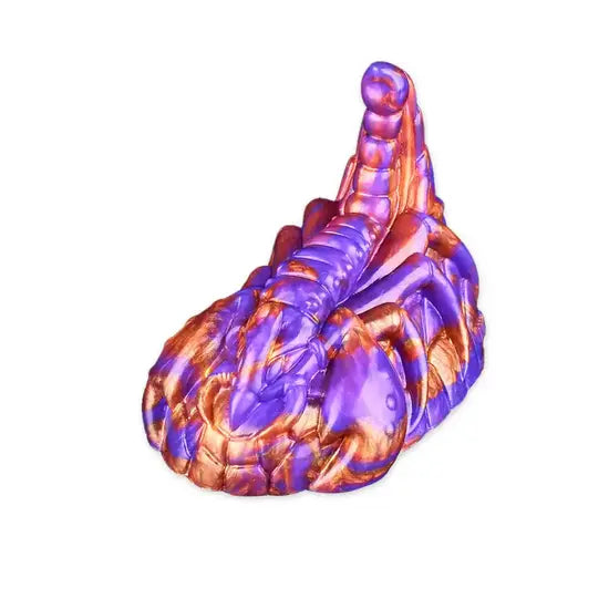purple and copper scorpion fantasy silicone dildo with ribbed segmented tail