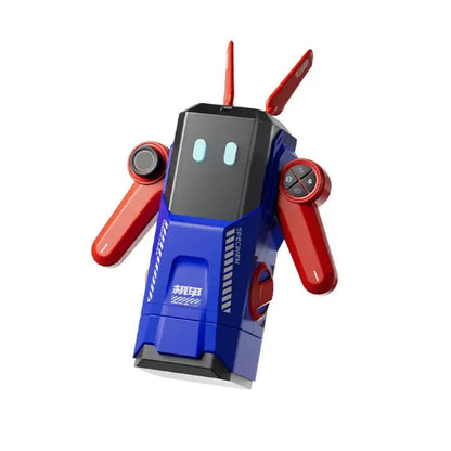 blue and red mech warrior automatic masturbator cup with robotic armor shell and led screen