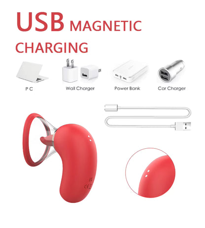 magnetic usb charging cable and dual pin contact points on waterproof silicone tongue vibrator