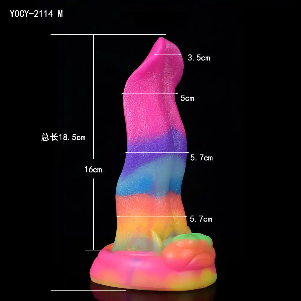 size chart for the small alien dildo showing 18.5cm total and 16cm insertable