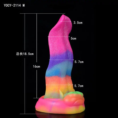 size chart for the small alien dildo showing 18.5cm total and 16cm insertable
