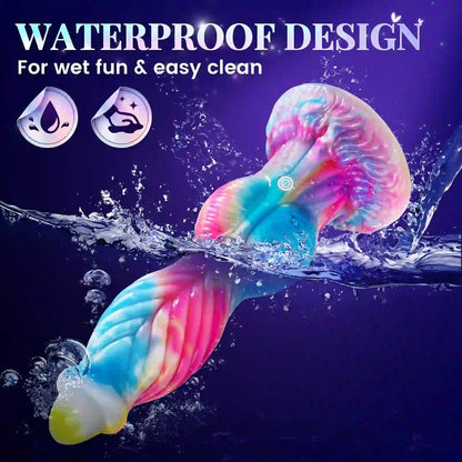 waterproof silicone fantasy dildo submerged in water for shower fun and effortless hygienic cleaning