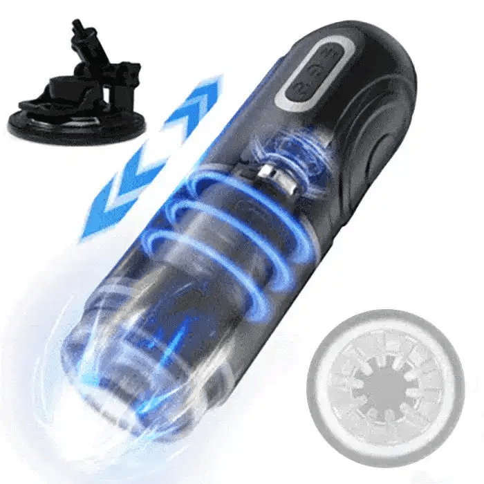 Black Telescopic Sucking Male Masturbator – Suction Cup, Voice Function, Hands-Free