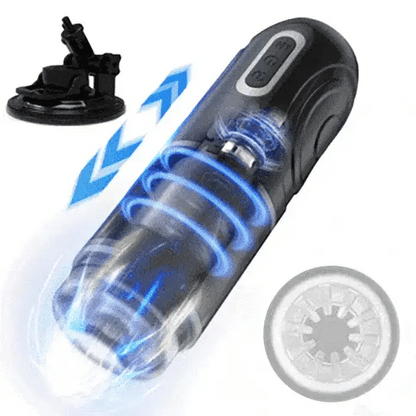 Black Telescopic Sucking Male Masturbator – Suction Cup, Voice Function, Hands-Free
