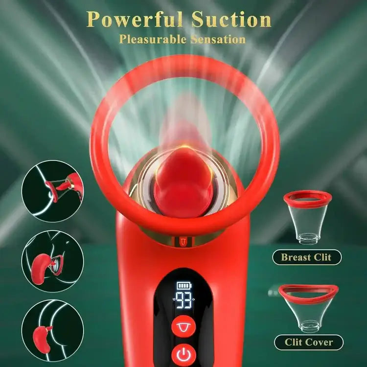 air suction vibrator front view demonstrating round breast cup and contoured clitoral nozzle for targeted stimulation
