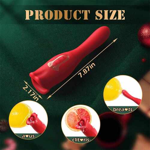 rose tongue vibrator dimension chart showing 7.87 inch length and 2.17 inch head with multi-zone body contact
