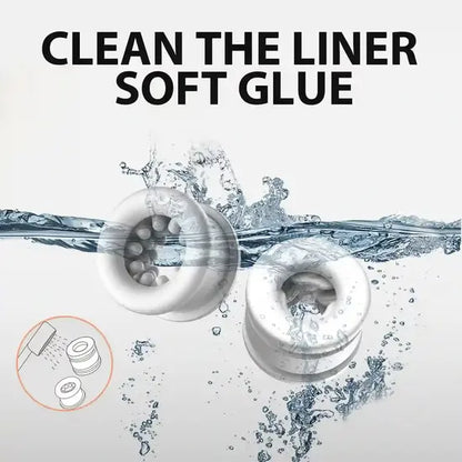 two removable soft silicone masturbator sleeves submerged in water for hygienic cleaning