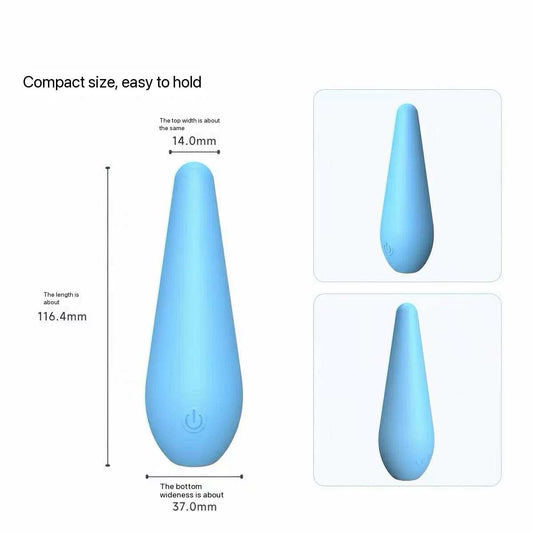 light blue mini vibrator resting on an open palm for size