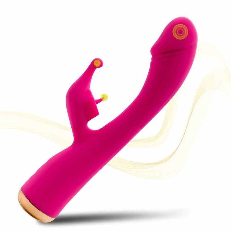 radiant red dual-motor rabbit vibrator with curved g-spot shaft and flexible bunny stimulator