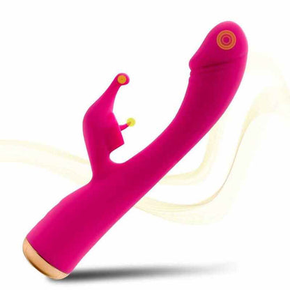 radiant red dual-motor rabbit vibrator with curved g-spot shaft and flexible bunny stimulator