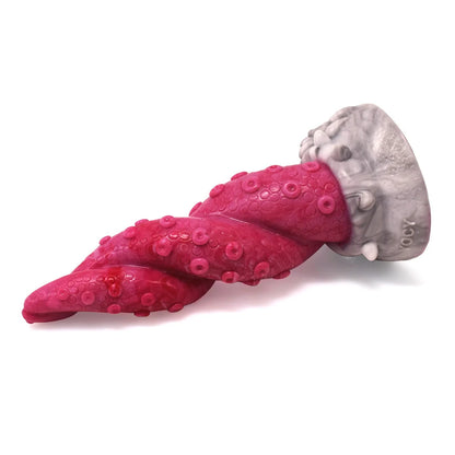 side view of the octopus tentacle dildo showing raised suckers along the twisting shaft