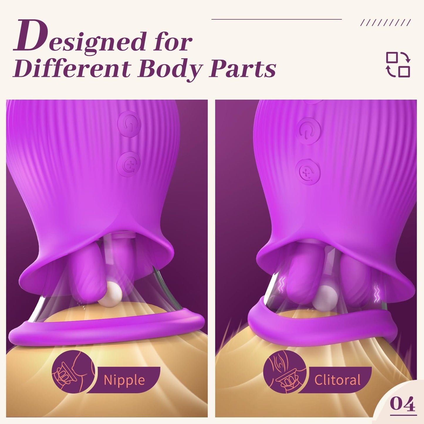 Rose Romeo - 3in1 Rose Sex Toy with 2 Suction Cups, Adult Toys Female Clitoral Nipple Vibrators with 10 Licking Sucking Vibrating