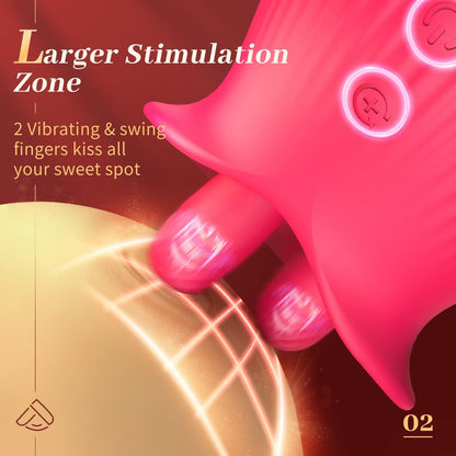 Rose Romeo - 3in1 Rose Sex Toy with 2 Suction Cups, Adult Toys Female Clitoral Nipple Vibrators with 10 Licking Sucking Vibrating